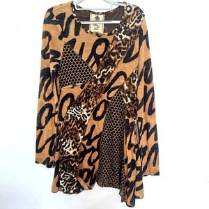 Fleur De Lis Sweater L Tunic Patchwork Handkerchief Cheetah Mob Wife Glam Edgy